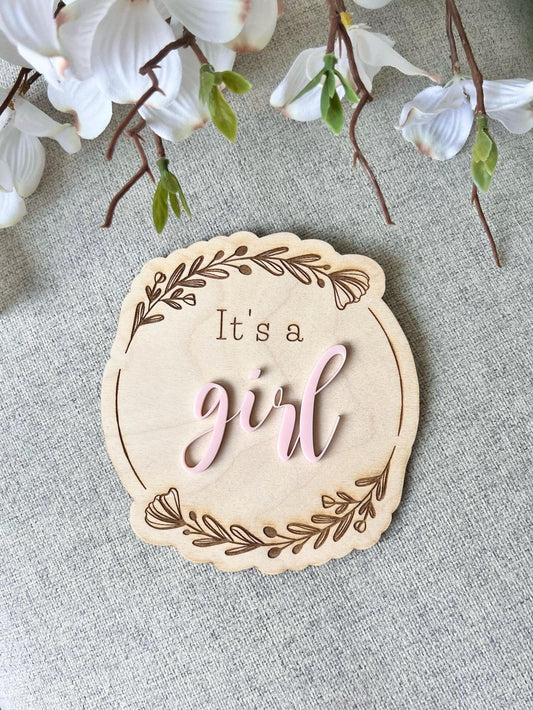 Wooden Gender Reveal Sign with 3D Boy or Girl Text
