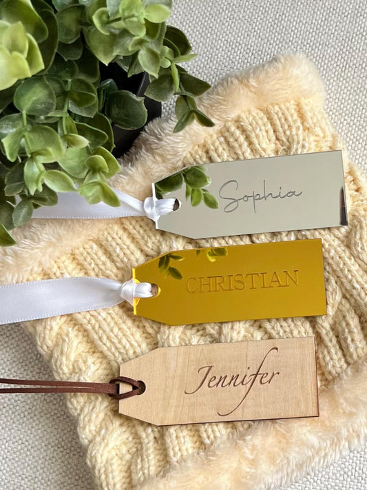 Personalized Stocking & Gift Name Tags in Acrylic or Wood