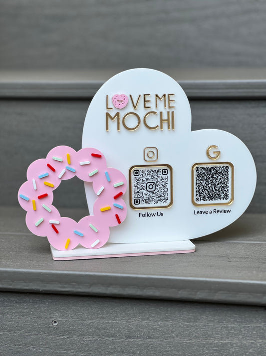 Heart & Mochi Donut Two QR Code Sign with Logo