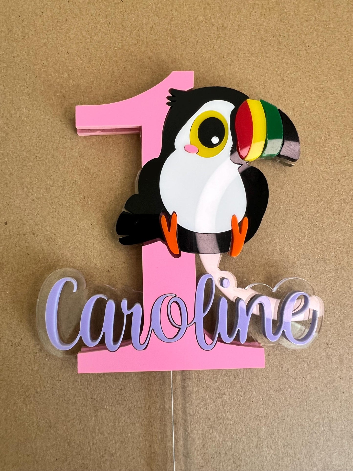 Custom Toucan Cake Topper Personalized First Birthday Cake Topper Tropical Theme Cake Topper Baby Photo Prop Colorful Topper One Year Old