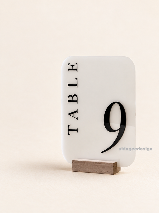 Rounded 3D Wedding Table Numbers with Optional Base