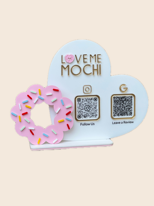 Heart & Mochi Donut Two QR Code Sign with Logo