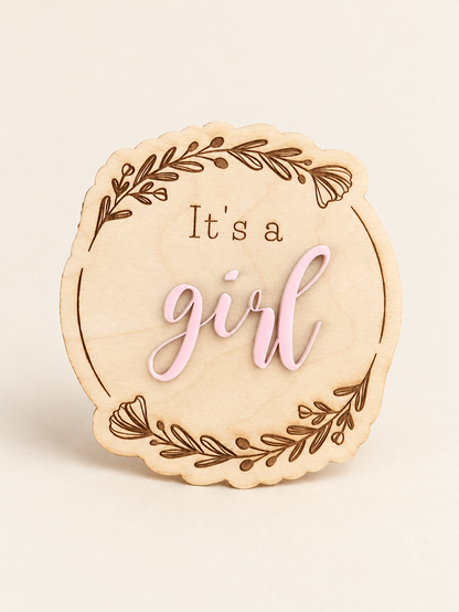 Wooden Gender Reveal Sign with 3D Boy or Girl Text